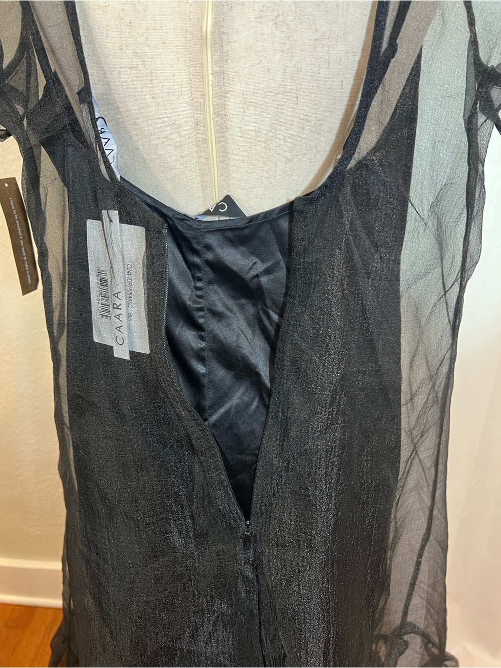 Caara Melody Black Sheer Ruffle-Hem Maxi Dress. Size XS. NWT - Picture 11 of 16